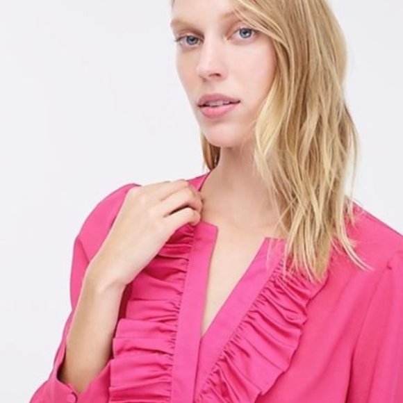 NWT J. Crew Women's Satin Crepe Black Blush Ruffle Long Sleeve Blouse Top S - Picture 2 of 3